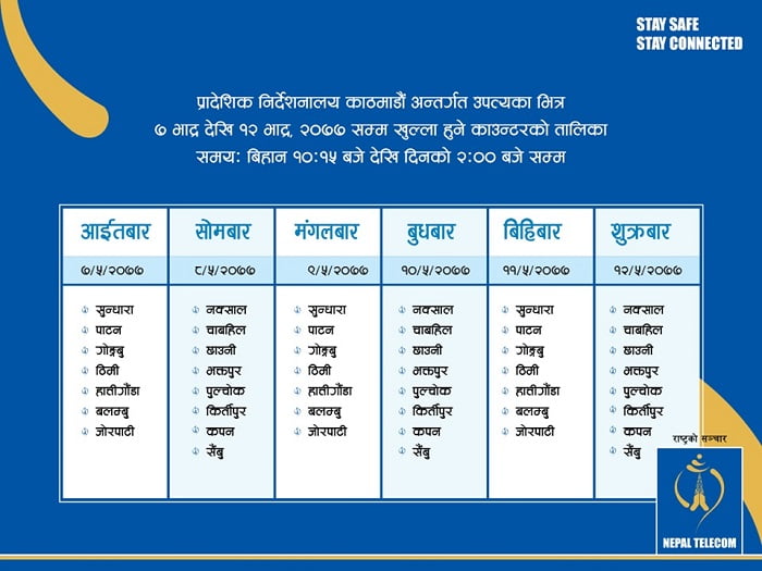 Nepal Telecom counter opening schedule Kathmandu