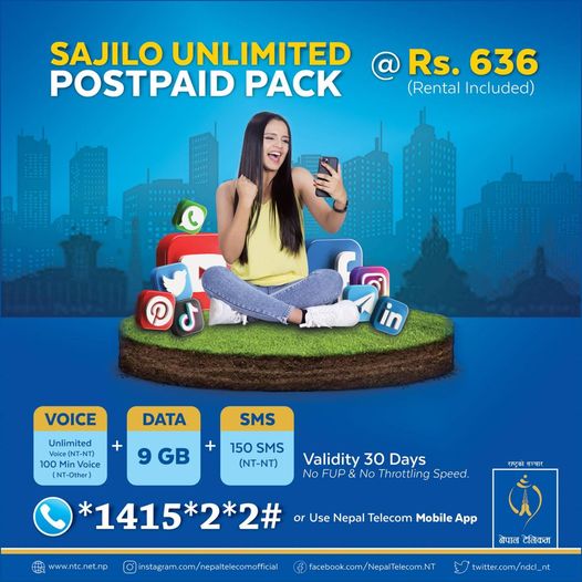 Ntc Sajilo Unlimited Package for Rs 636 Postpaid rental included