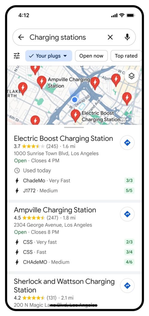 google maps EV charging information