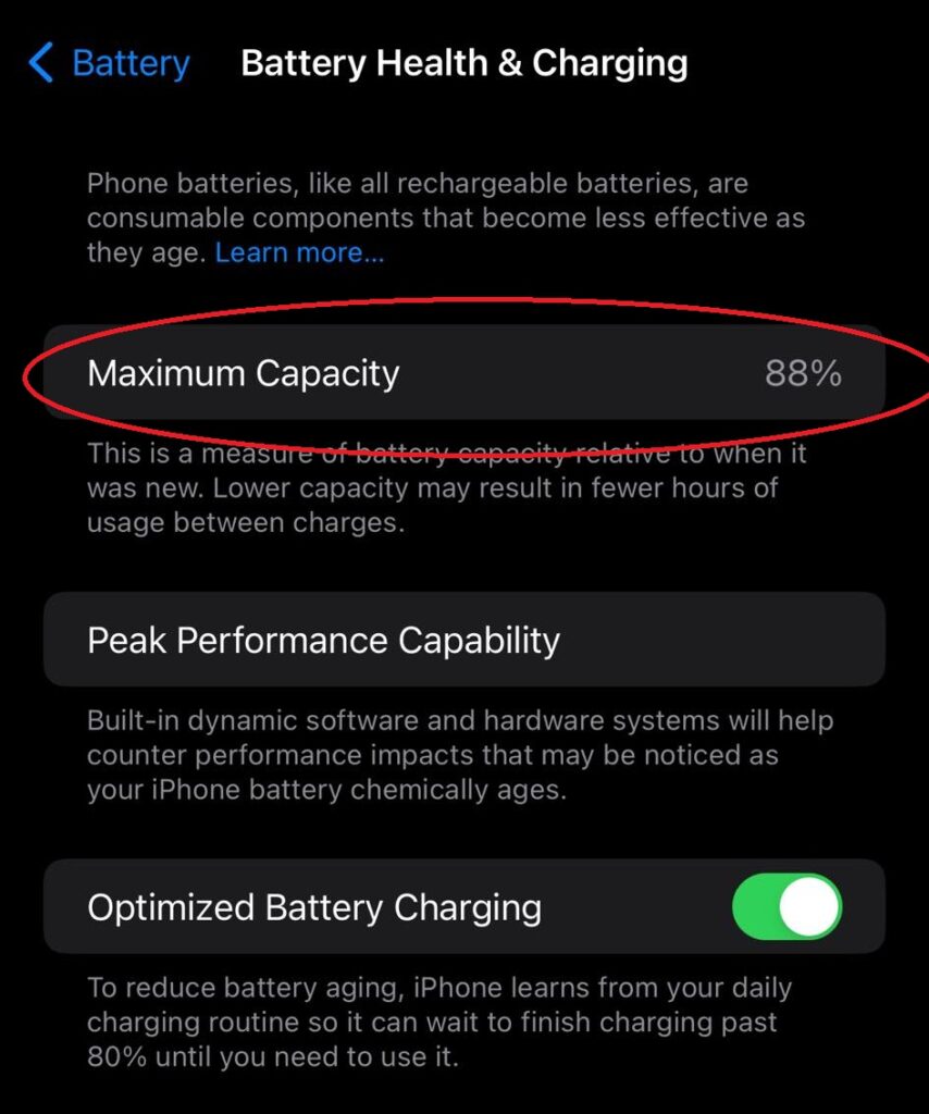 Battery health percentage iOS iPhone