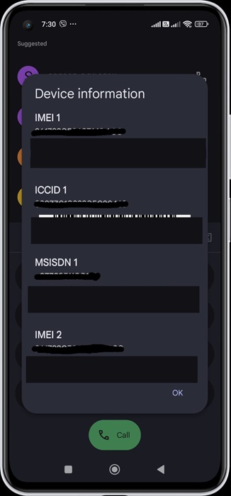 IMEI check *#06#