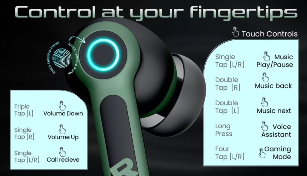 Aeropods 171 GT touch controls