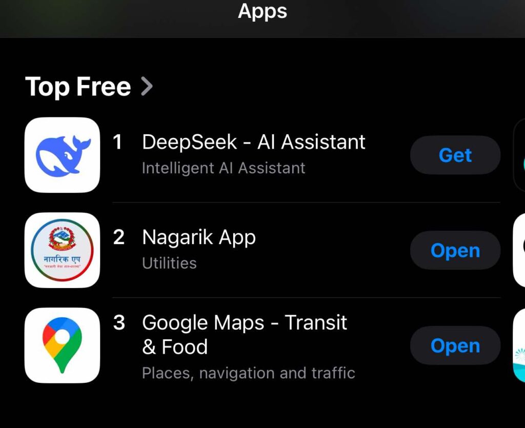 DeepSeek chatbot Nepal apps store