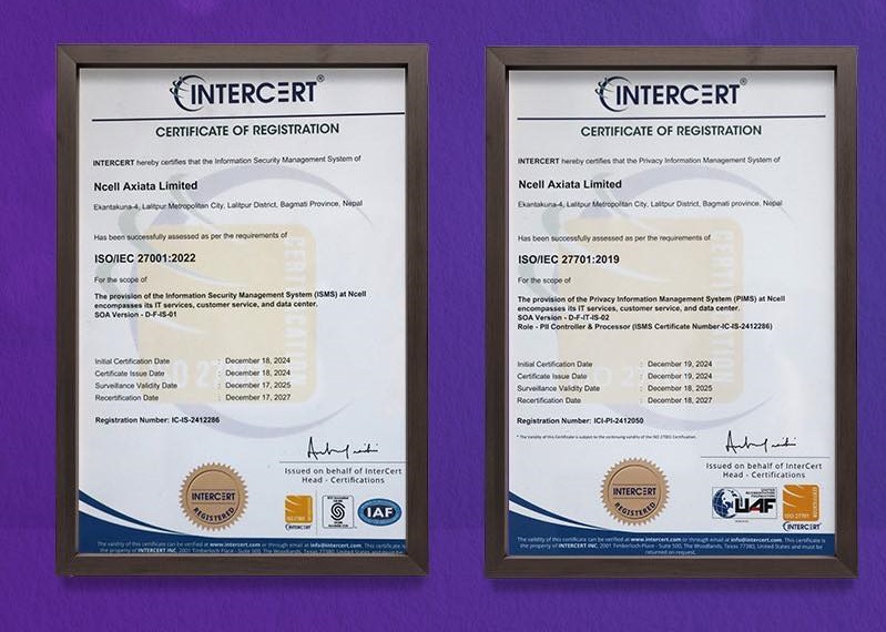 Ncell ISO certifications