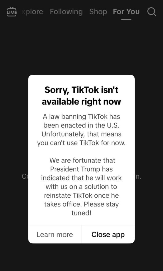 TikTok banned in US notice