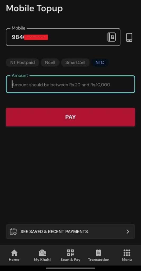 Ntc minimum recharge amount Rs 20 online