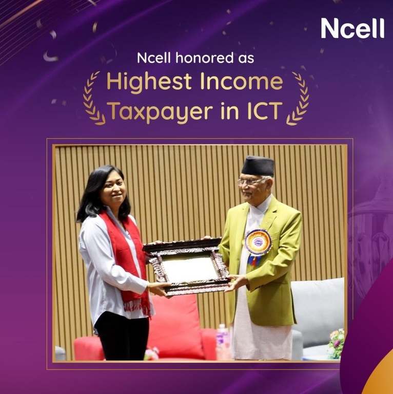 Ncell honored as highest taxpayer in FY 2081-82