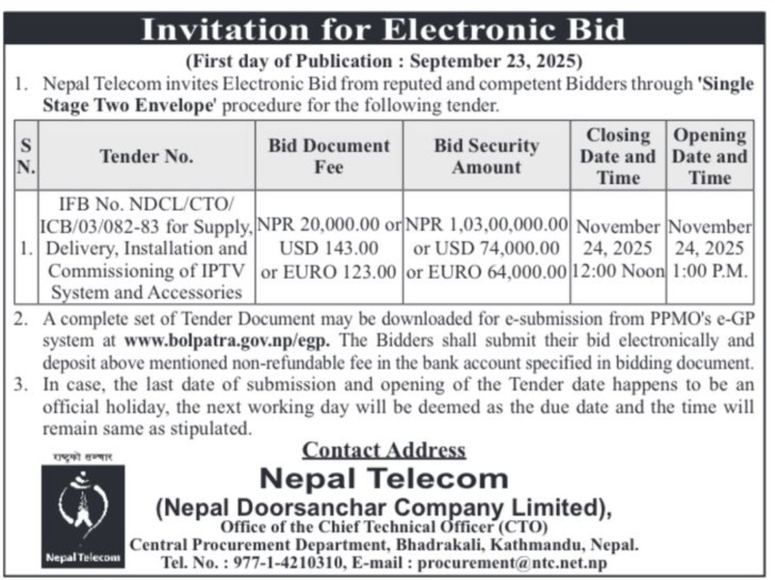 Nepal Telecom announces NTTV IPTV bid